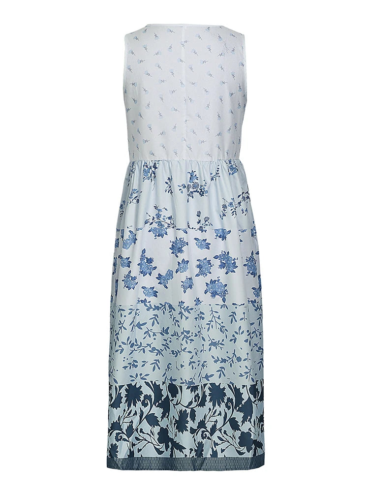 Plus Size Floral Printed Sleeveless Midi Dress