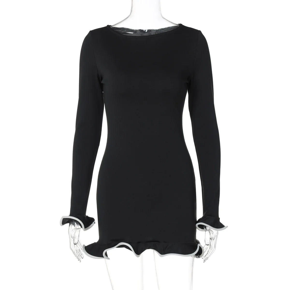 Ruffled Autumn Fashion Mini Dress Women's Slim Long Sleeve Patchwork Elegant 2024 Party Dress Casual Female Mini Dress New