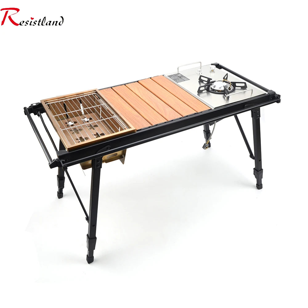 Portable Camping Folding Removable Wood Table Gas Stove