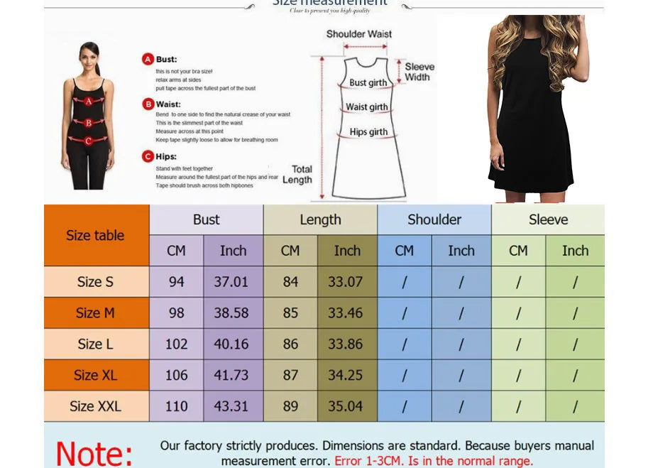 Women's Summer Sleeveless Tank Top Dress Sexy Women's summer loose sleeveless short mini dress with black print