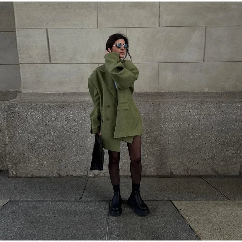 Solid Color Lapel Suit Woman Loose Long Sleeves Double Breasted Jackets Casual Versatile Chic Women's Spring Summer New Coats