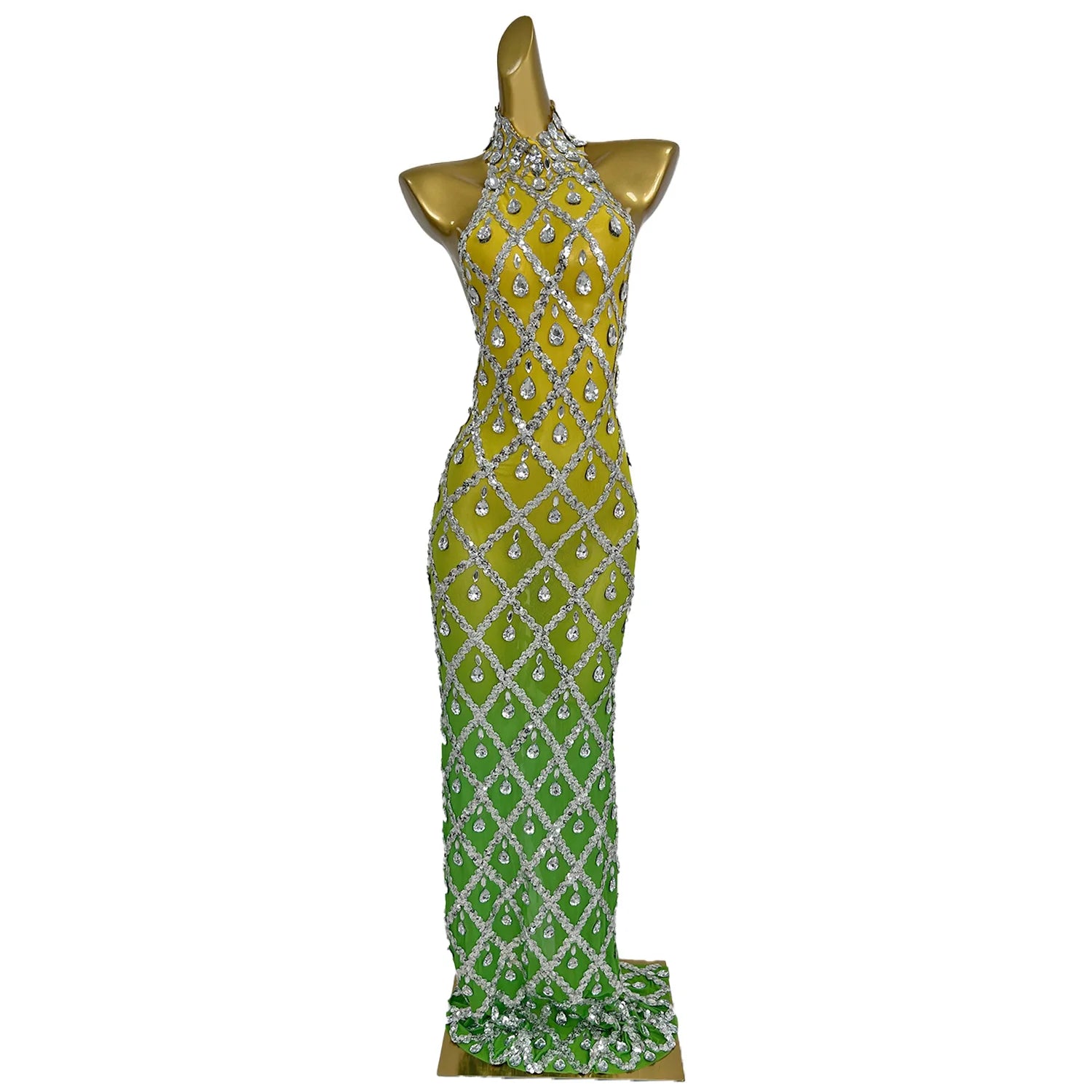 New Rhinestone Sequined Sleeveless Floor Length Dress for Dance Sexy Backless Tight Dress Holiday Party Club Birthday Dress