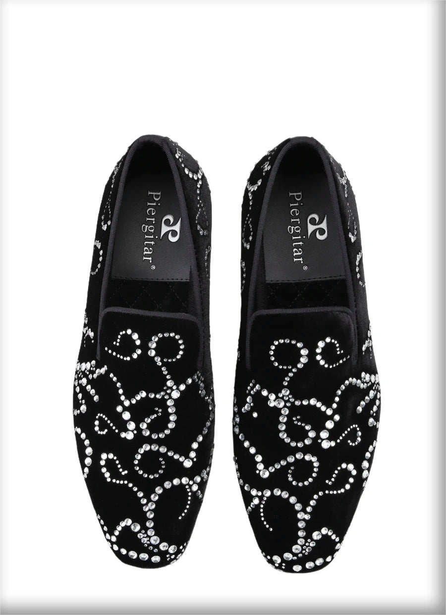 Black Velvet and Octodandelion Strass Loafers Same Design Luxury Brand Men's Moccasins with Handmade Crystals