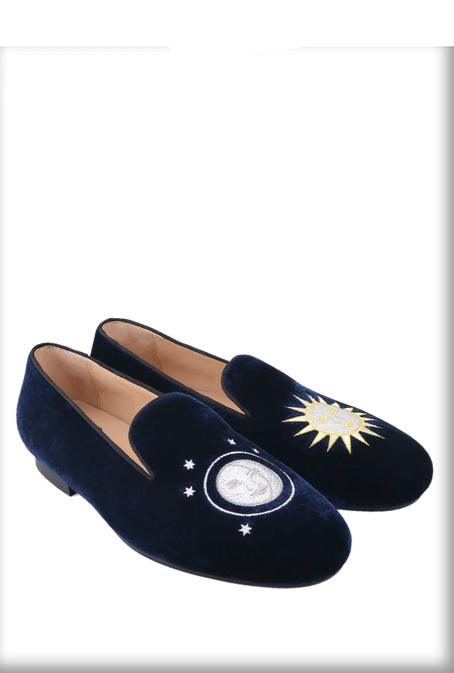 Handmade Mens Smoking Slippers with Classic Sun And Moon Embroidery for Fashion Party Loafers Leather insole