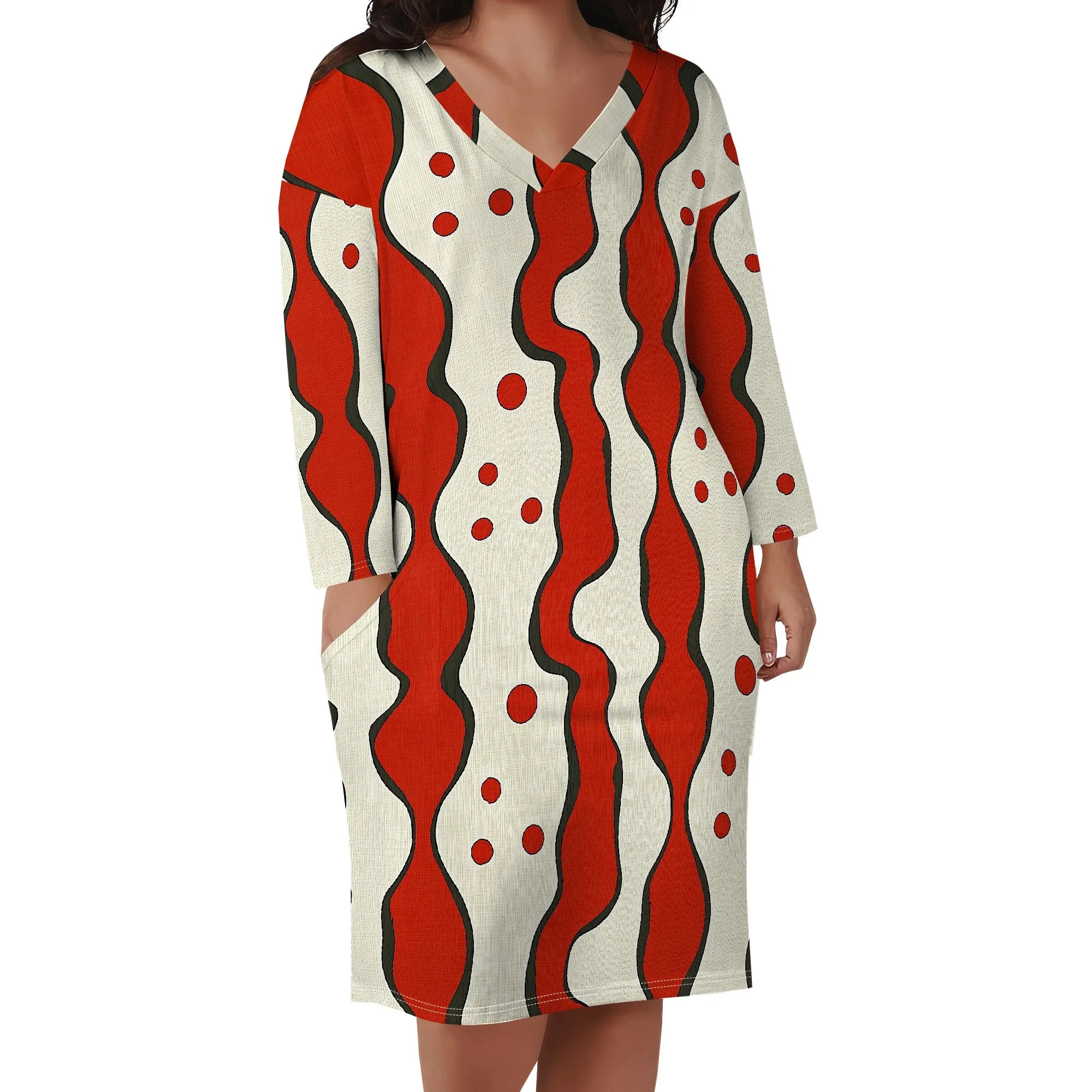 Plus Size Women's Abstract Print Dress XL-6XL, V-Neck Casual Dress for Fun and Bold Look