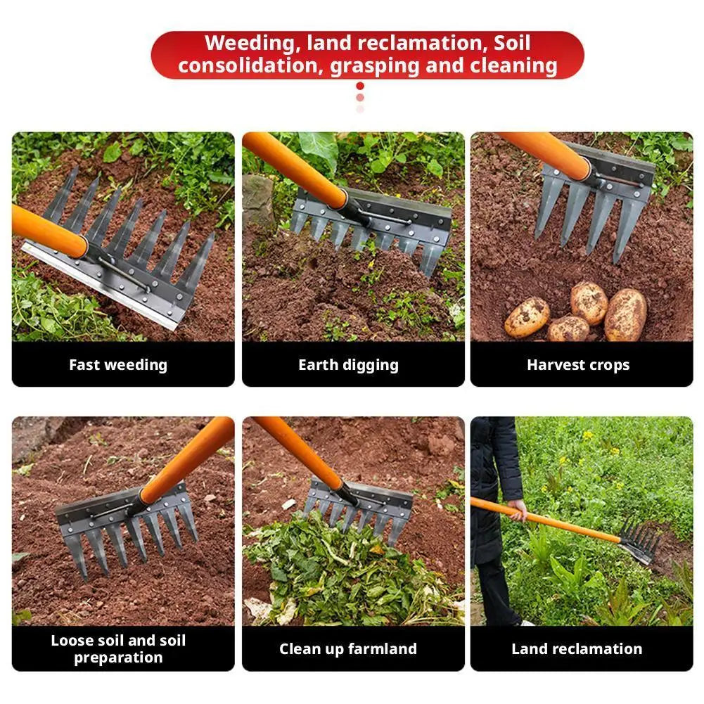 Heavy-Duty Steel Garden Hand Weeding Rake