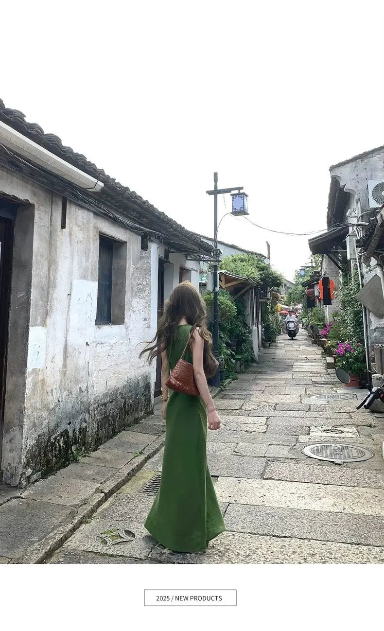 Ramie Linen Slip Dress 2025 Summer Women Sleeveless Maxi Dress Organic Minimalist Aesthetic Waist Defined Sustainable ResortWear