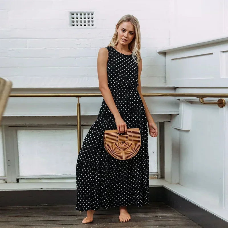 Women's Sleeveless Dot Loose Dresses