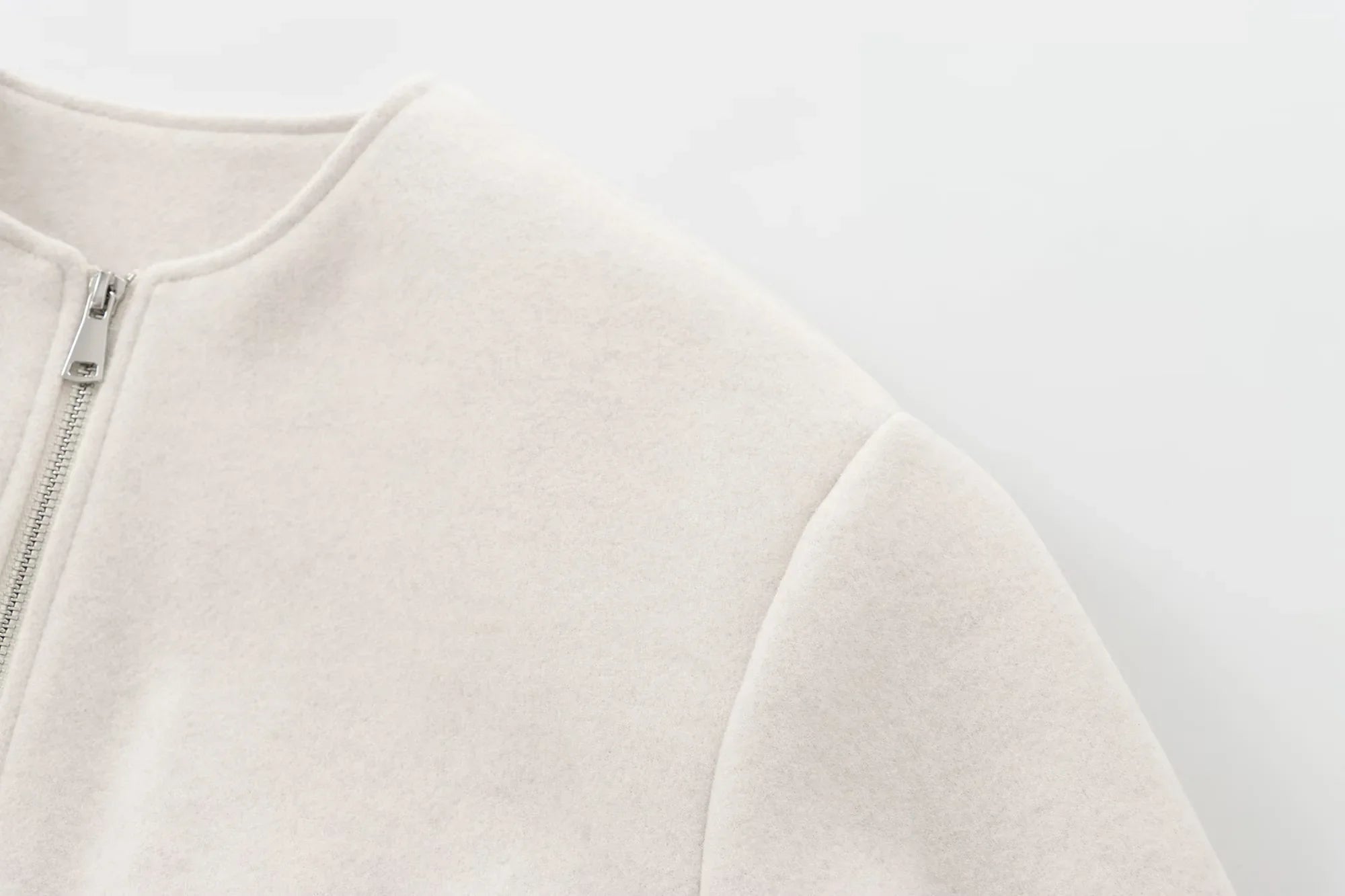 TRAF Outerwears Cropped Bomber Jacket Women Autumn Long Sleeve Faux Wool Coats For Woman Winter Zip Up Gray Beige Short Coats