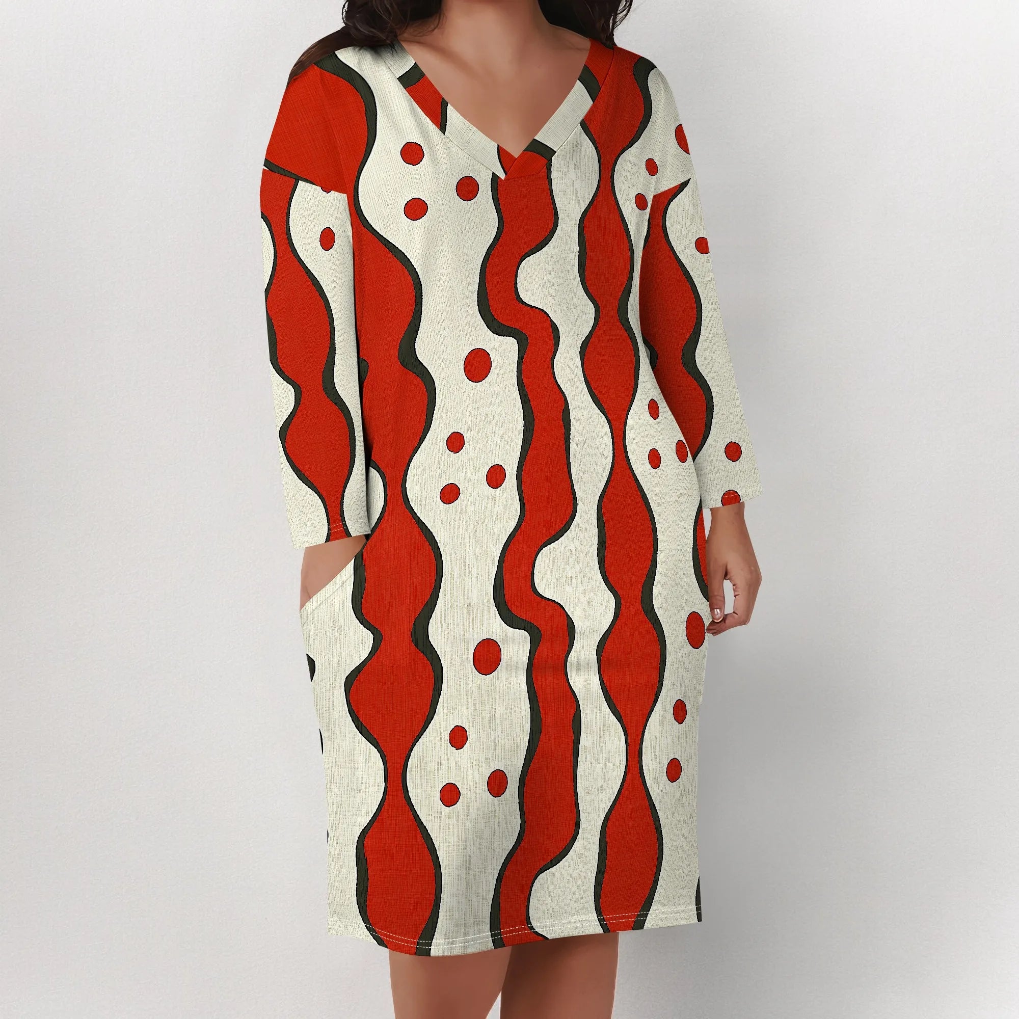 Plus Size Women's Abstract Print Dress XL-6XL, V-Neck Casual Dress for Fun and Bold Look