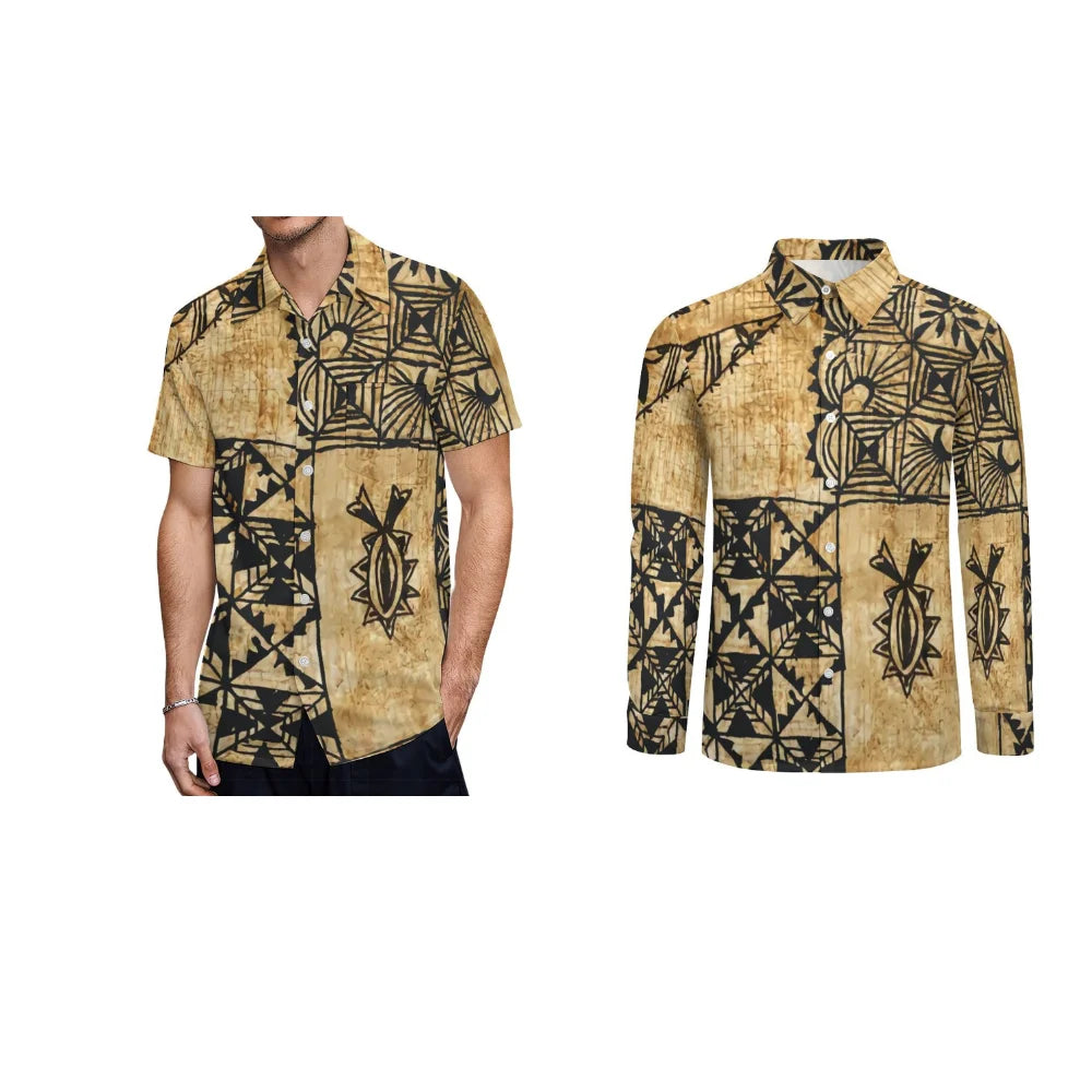 Tribal Peoples Polynesian Custom Couple Banquet Dress Women'S Elegant Dress Men'S Fashion Shirt Samoa Club Women'S Long Dress