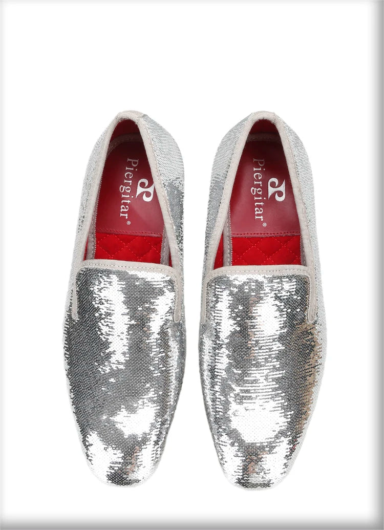 Men's Smoking Slippers With Red Outsole And Sequins for Weddings and Proms