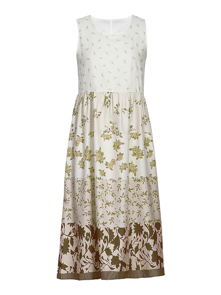 Plus Size Floral Printed Sleeveless Midi Dress