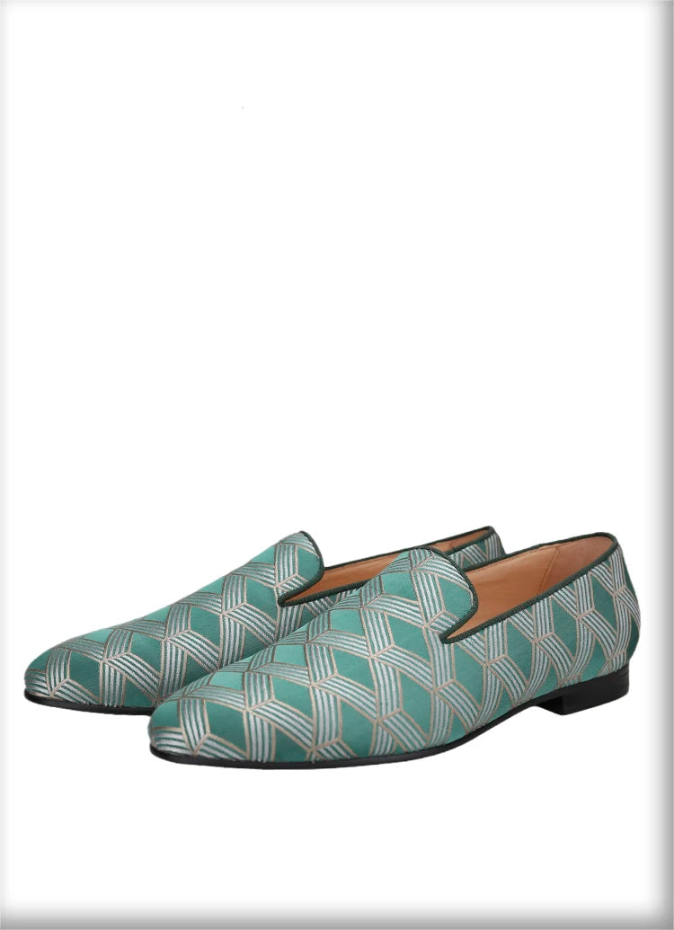 High Quality Silk Fabric Men's Slippers for Weddings and Parties with Leather Insoles