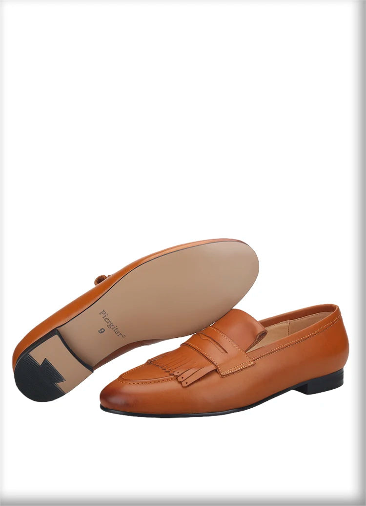 Yellow and Brown Colors Calfskin Slip-On Mens Dress Shoes for Party Handmade Male Smoking slippers