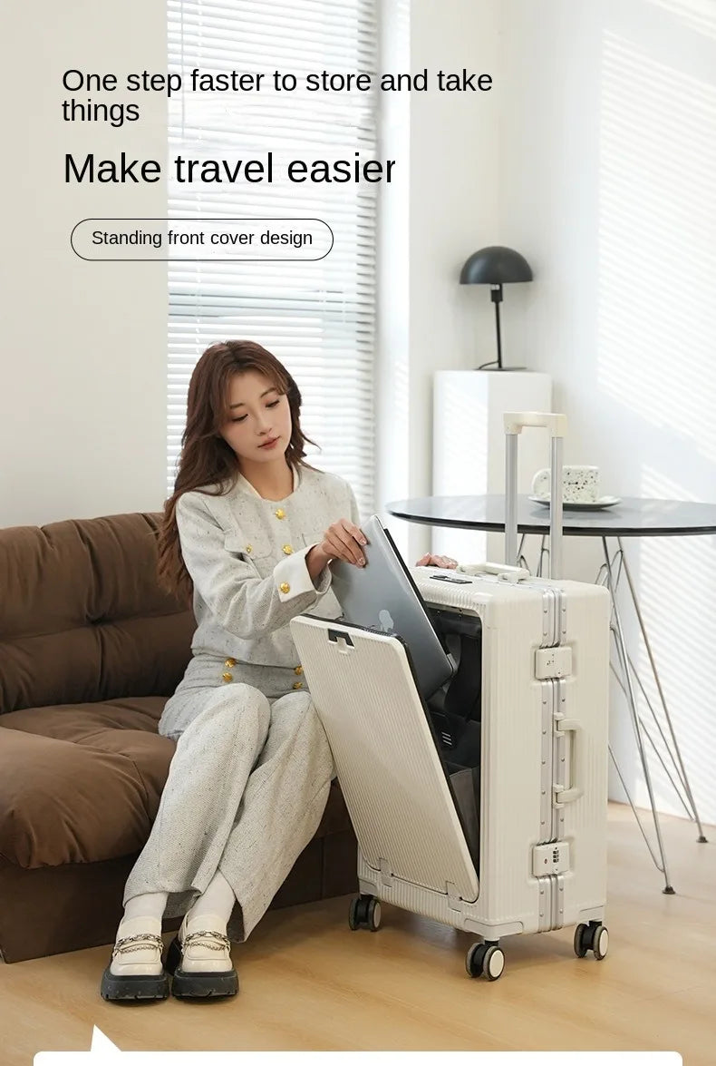 Aluminum Suitcase Front Opening Rolling Luggage