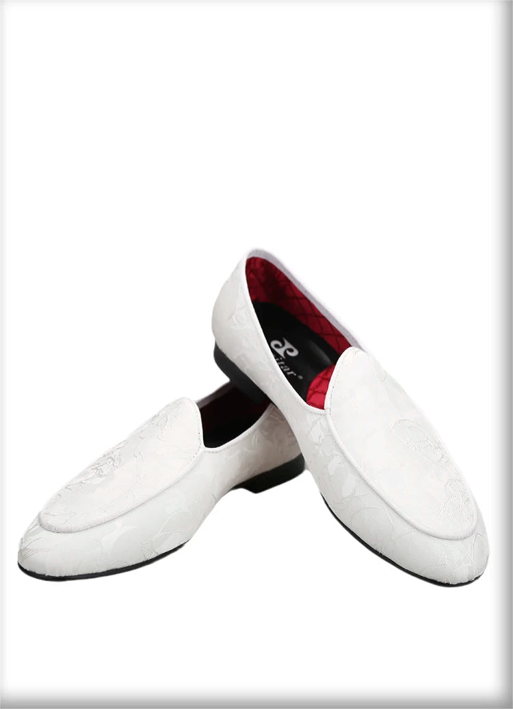 The New Black and White Three-Dimensional Flower Silk Men's Moccasins for Party/Wedding