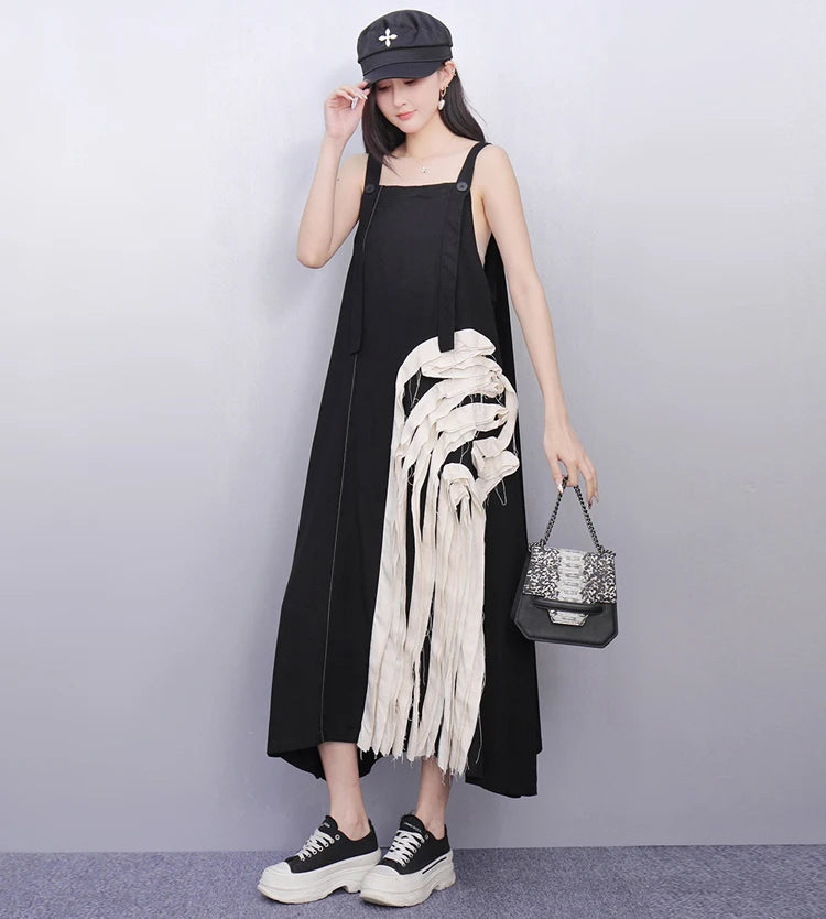 Unique Style New 2025 Summer Korean Style Woman Black Sleeveless Sundress Loose Fit Girls Casual Beach Cute Sun Dress JKXD057