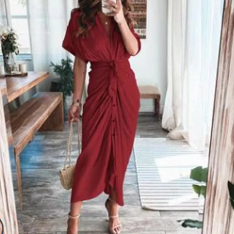 Women's Boho Print Turn-down Collar Dress