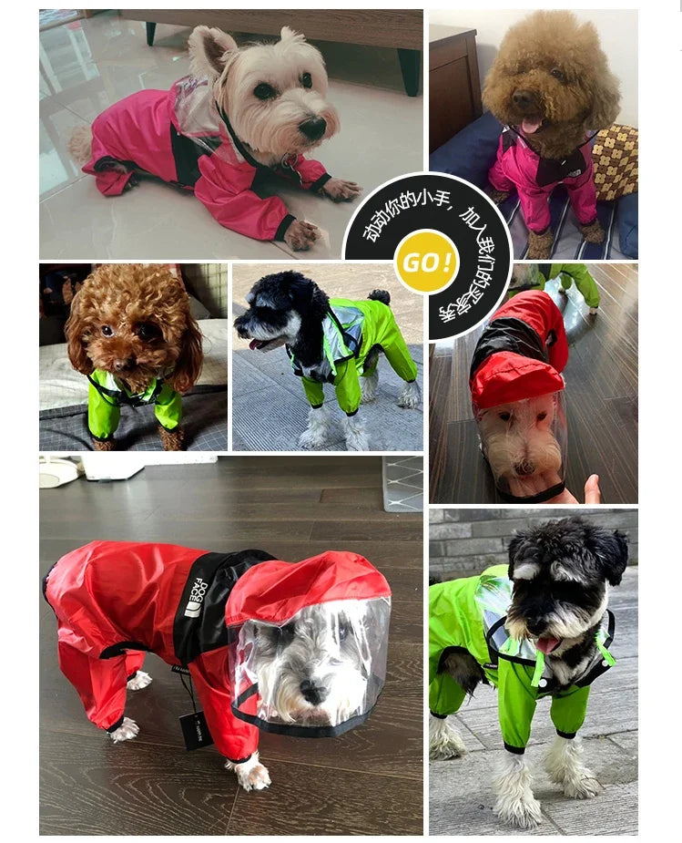 Pet Dog Raincoat Transparent Hooded Jumpsuit