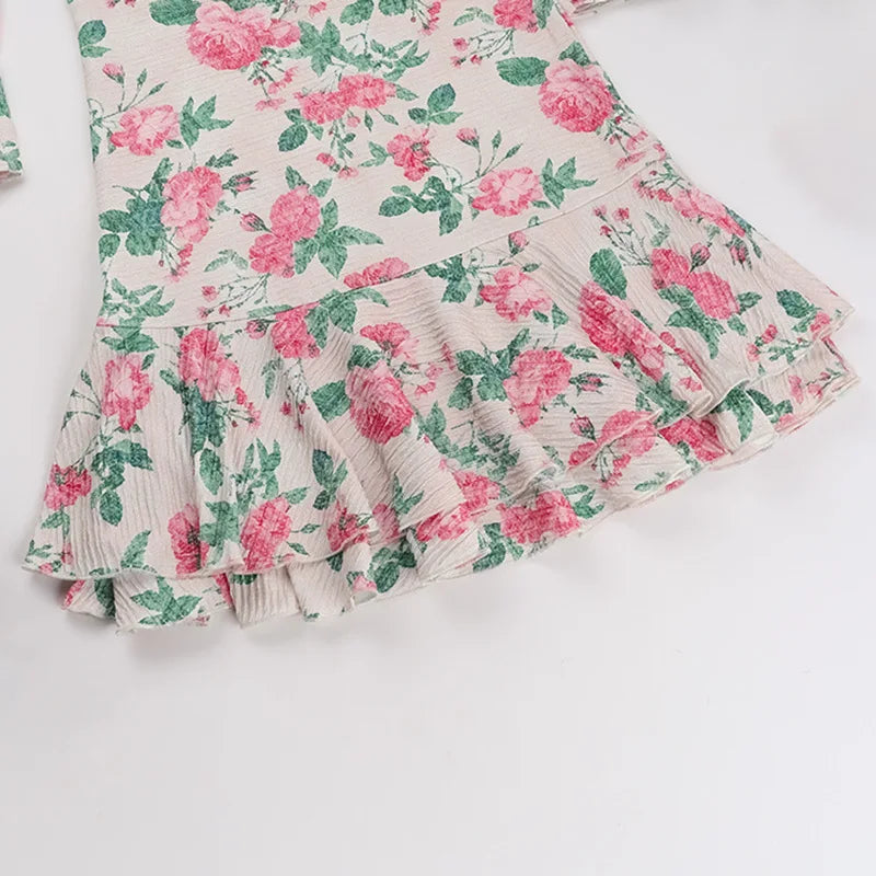 Temperament long sleeve slim long printed dress women's new autumn fashion elegant long dress