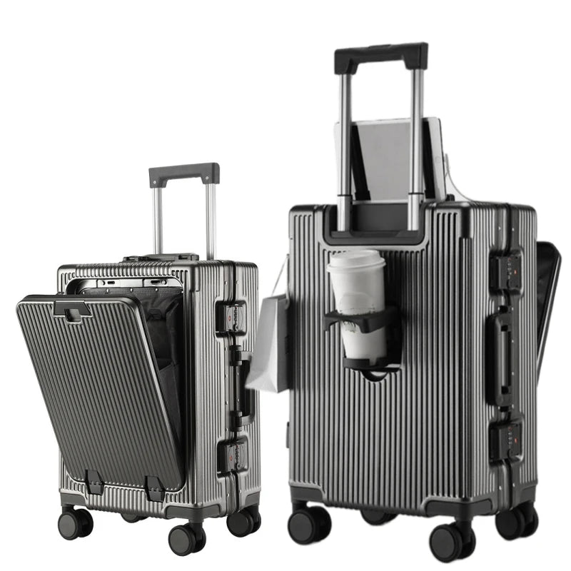 Aluminum Suitcase Front Opening Rolling Luggage