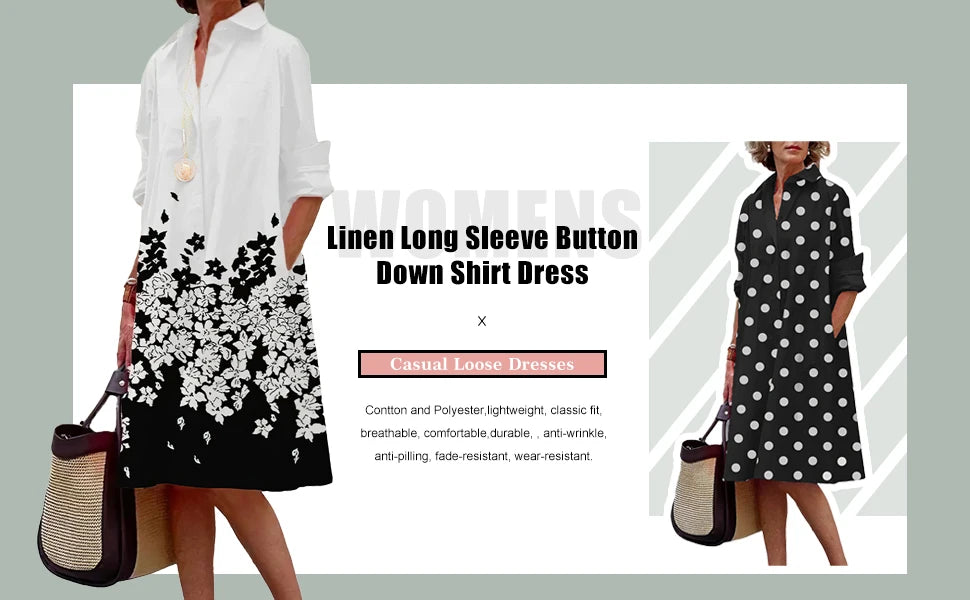 Women's Casual V-Neck Dress with Pockets, Women's Fashion Shirt 2024 Autumn.