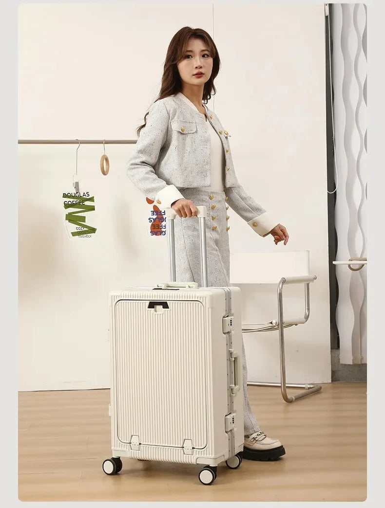 Aluminum Suitcase Front Opening Rolling Luggage