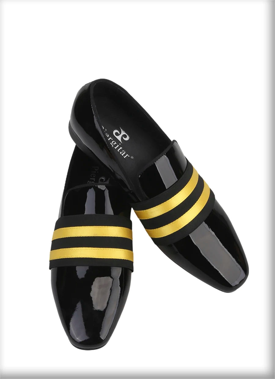 Men's Patent Leather Slip-On Shoes with Patchwork Colour Crossband Comfortable Wear for Fashion Party