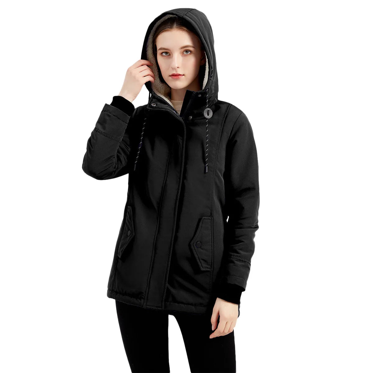 Women's Warm Hooded Parkas, Thick Plush Coats, Female Mid-Long Cotton Jacket, Winter Outwear, Big Size, S-5XL
