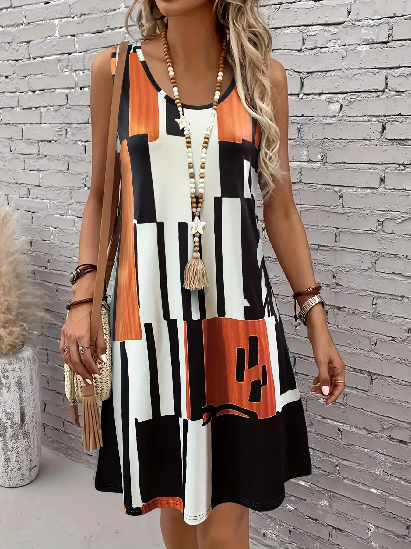 Summer Geometric Pattern Sleeveless Dresses