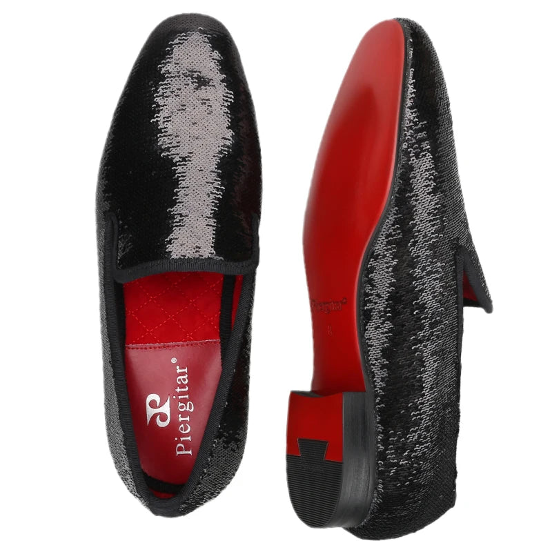 Men's Smoking Slippers With Red Outsole And Sequins for Weddings and Proms