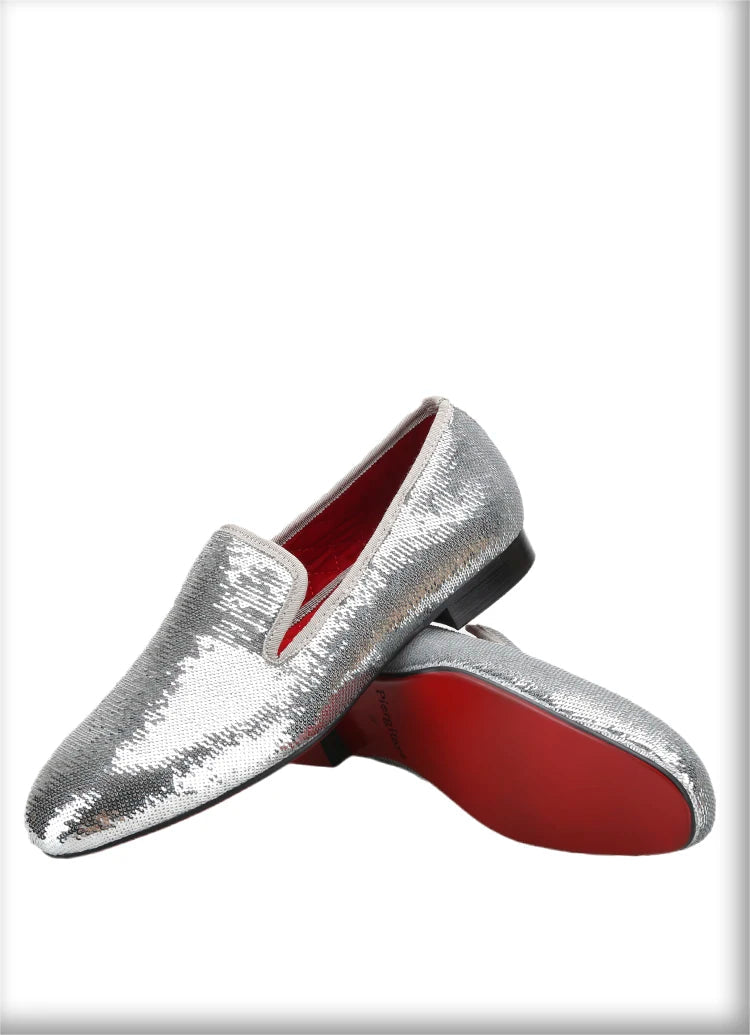 Men's Smoking Slippers With Red Outsole And Sequins for Weddings and Proms