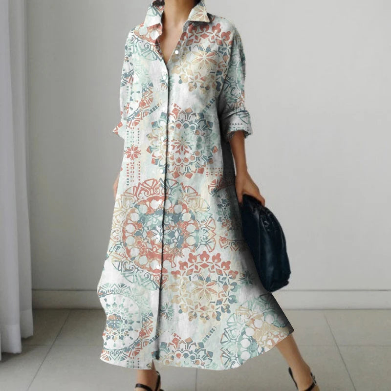 Women’s Floral Print V-Neck Pocket Dress