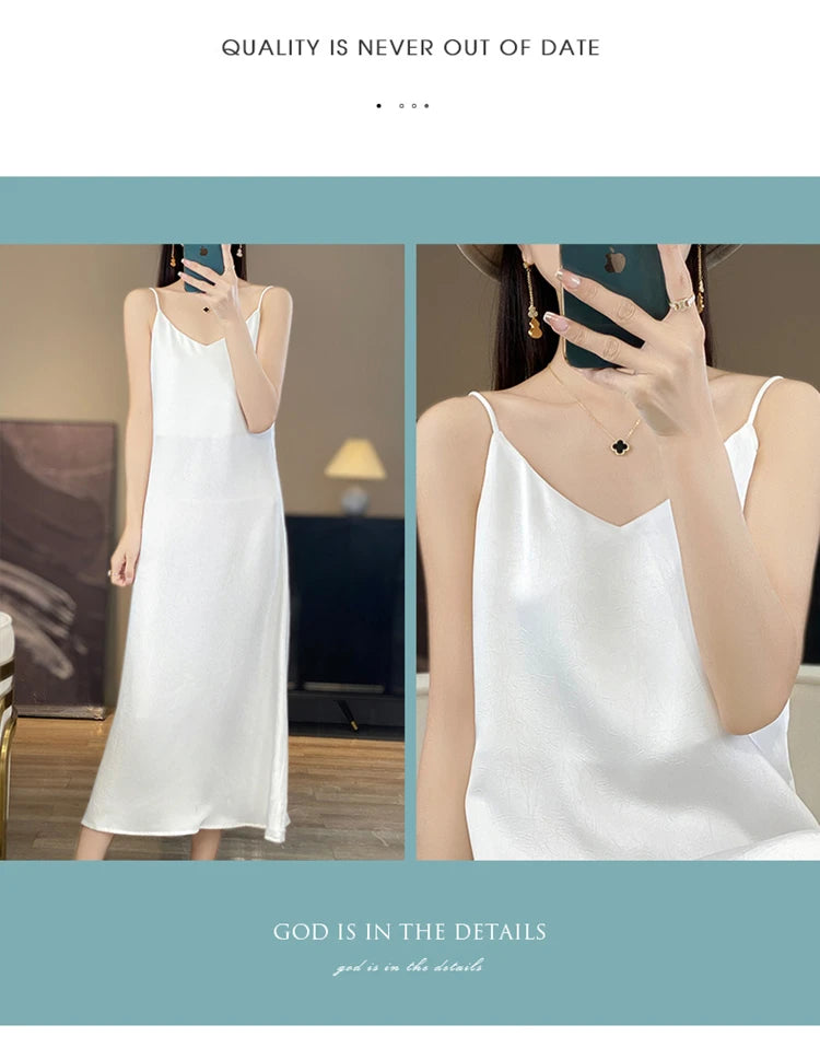 2025 New 100% Anti Wrinkle Mulberry Silk Strap Dress for Women's Summer New Loose Long Skirt