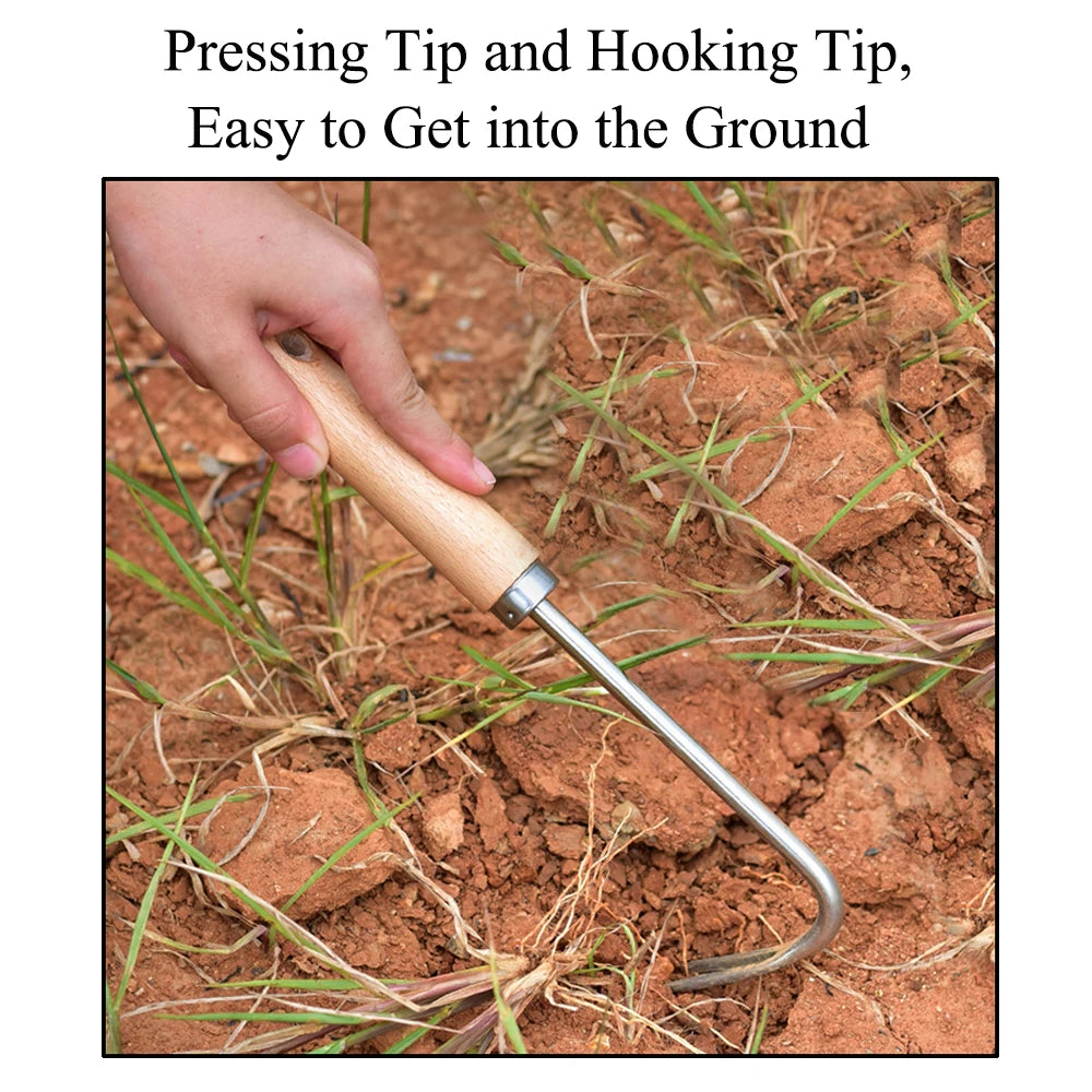 1pc Stainless Steel Wood Handle Garden Weeder