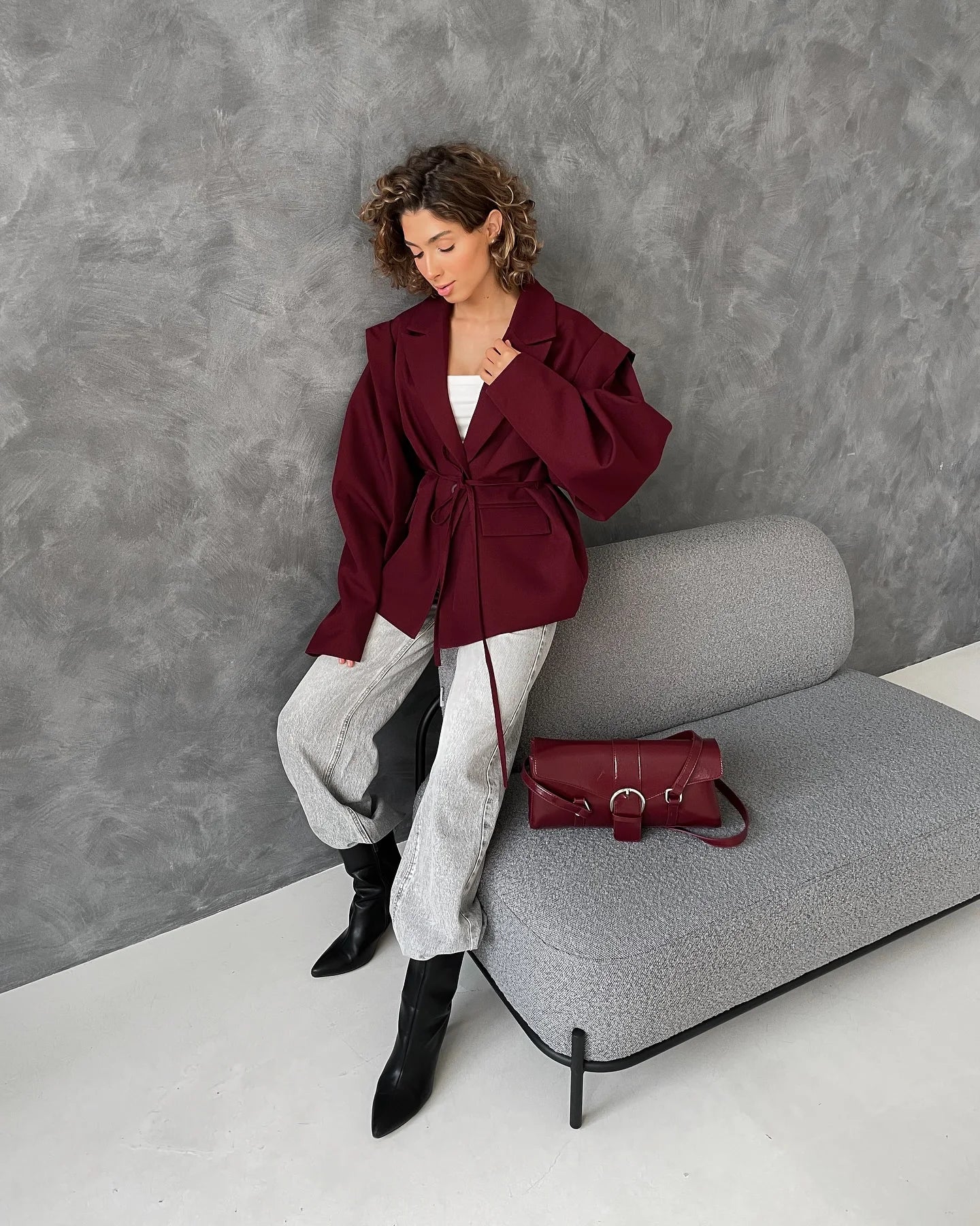 Trendy Lace-up Waist Cinching Blazer Woman Casual V-neck Solid Office Outerwear 2025 Autumn New Commute Long Sleeve Short Coats