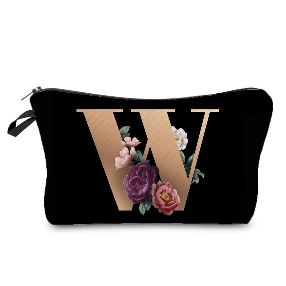 Initials Flower Cosmetic Bag