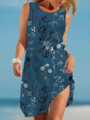 Floral Pattern Printed Round Neck Sleeveless Dress