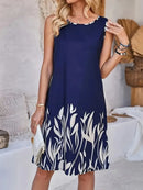 Floral Pattern Printed Round Neck Sleeveless Dress