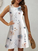 Floral Pattern Printed Round Neck Sleeveless Dress