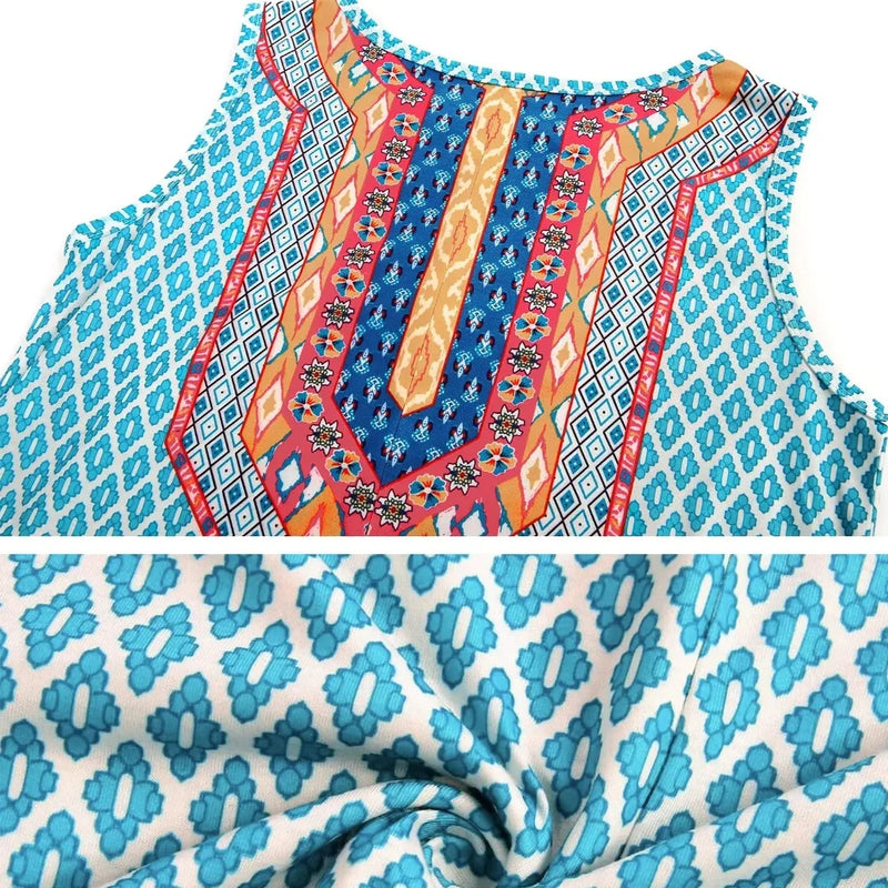 Floral Pattern Printed Round Neck Sleeveless Dress
