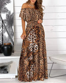 Women's Print Ruffle Maxi Sundress Dress