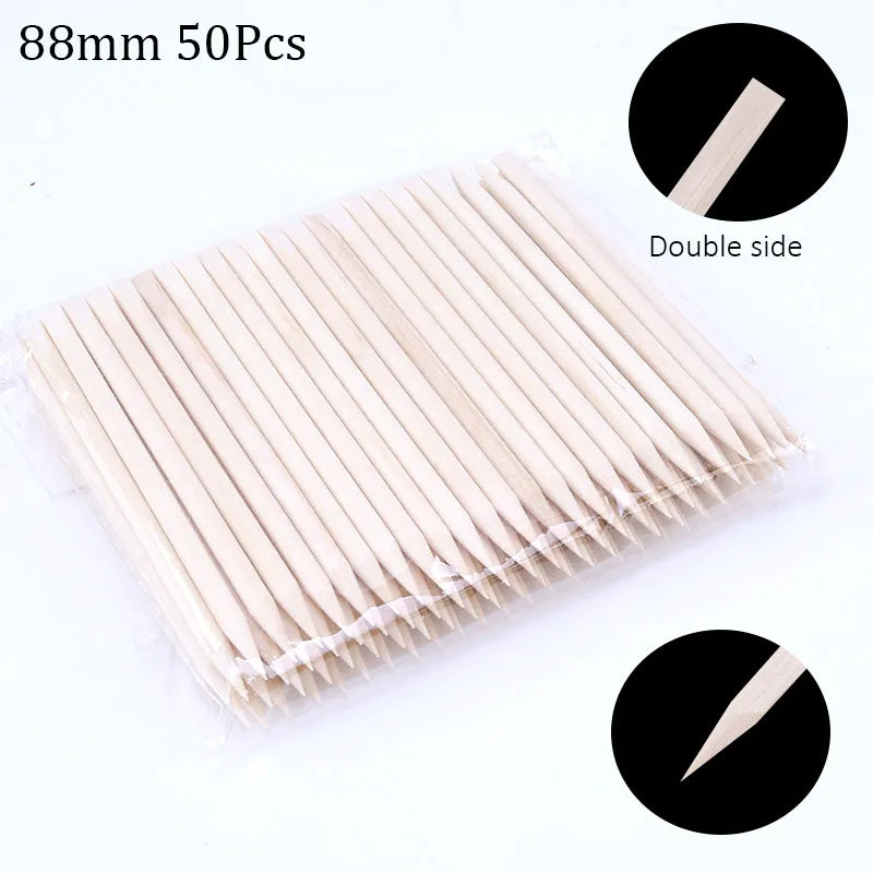 100/50Pcs Orange Wood Nail Sticks