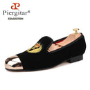 Piergitar 2019 New Style Men Velvet Shoes Metal toe with handwork embroidery Smoking Slipper Men's Flats shoes plus size
