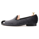 Piergitar gray color men velvet shoes with gun toe metal fashion party and wedding men loafers handmade men's smoking slippers