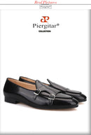 Piergitar 2019 New black Genuine leather men handmade loafers with metal buckle Fashion Party and wedding men dress shoes