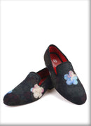 Mix color knitted fabric prom and party men's loafers style ethnic men's flats with flower printing