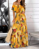 Women's Print Ruffle Maxi Sundress Dress