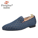 Piergitar 2021 Loafers Men Cross Printed Silk Man's Casual Shoes Leather Insole Male Smoking Slippers Handmade Plus Size